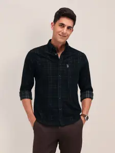 U.S. Polo Assn. Men Button-Down Collar Tartan Checked Cotton Tailored Fit Casual Shirt