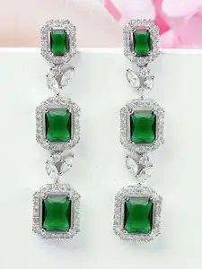 KARATCART Silver Plated American Diamond Geometric Drop Earrings