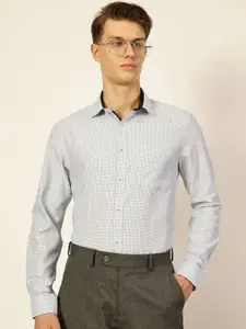 Thomas Scott Men Smart Cutaway Collar Micro Checked Cotton Formal Shirt