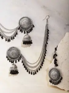 YouBella Silver-Plated Beaded Dome Shaped Jhumkas