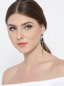 YouBella Silver-Plated Stone Studded Contemporary Drop Earrings