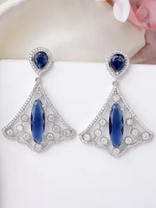 KARATCART Silver-Plated AD Studded Contemporary Drop Earrings