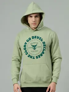 GO DEVIL Men Brand Logo Printed Hooded Winter Sweatshirt