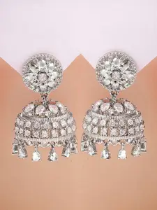 KARATCART Silver Plated American Diamond Dome Shaped Jhumkas