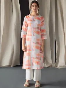 Bombay Bloom Round Neck Abstract Printed Hemp Straight Kurta