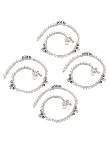 Lila Set of 2 Silver-Plated Stone Studded Anklets