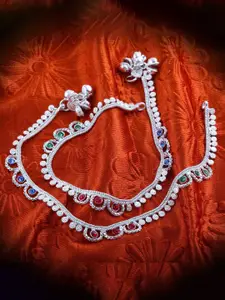 Lila Set of 2 Silver-Plated Stone Studded Anklets