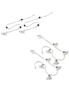 Lila Set of 2 Silver-Plated Stone Studded Anklets