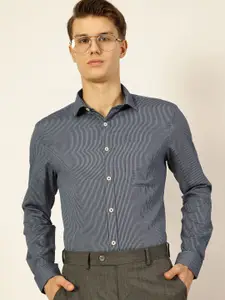 Thomas Scott Men Smart Spread Collar Pinstripes Striped Cotton Formal Shirt