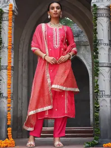 Meena Bazaar Ethnic Motifs Embroidered Mirror Work Art Silk Unstitched Dress Material