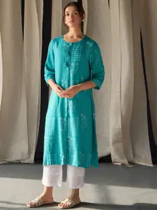 Bombay Bloom Floral Printed Jacquard Straight Kurta