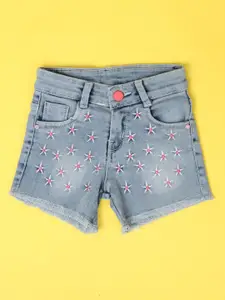 V-Mart Girls Embroidered Denim Shorts