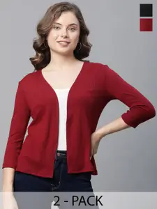 UnaOne Pack Of 2 Self Design Open Front Cotton Shrugs