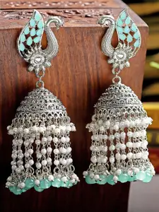 KARATCART Peacock Shaped Oxidised Jhumka Earrings