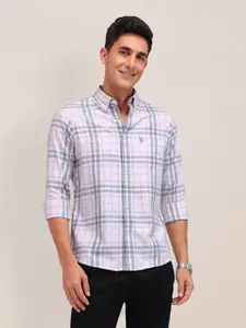 U.S. Polo Assn. Men Button-Down Collar Tartan Checked Cotton Tailored Fit Casual Shirt