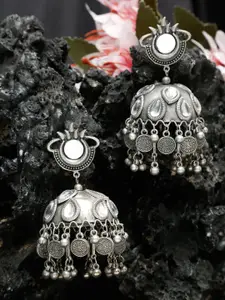 YouBella Siver Plated Artificial Stones Studded Contemporary Jhumkas Earrings