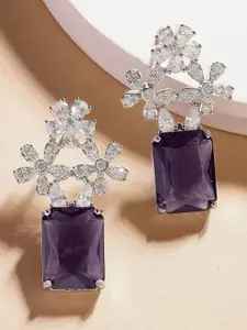 KARATCART Silver Plated American Diamond Contemporary Drop Earrings