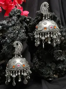 YouBella Silver-Plated Contemporary Jhumkas Earrings
