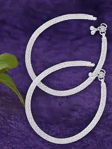 Lila Set of 2 Silver-Plated Stone Studded Anklets