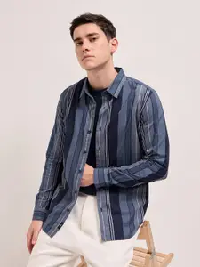 THE BEAR HOUSE Slim Fit Striped Pure Cotton Casual Shirt