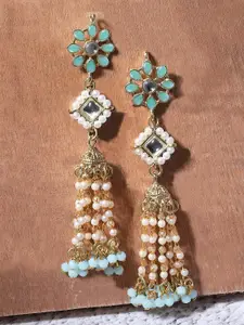 KARATCART Gold-Plated Dome Shaped Kundan Drop Earrings