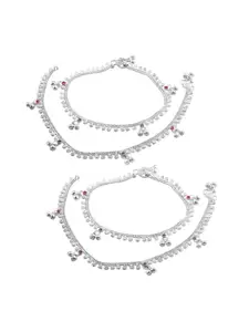 Lila Set of 2 Silver-Plated Stone Studded Anklets