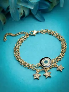 Sanjog 18 K Gold-Plated CZ Stone Sudded Stone Studded Evil Eye Charm Anklet