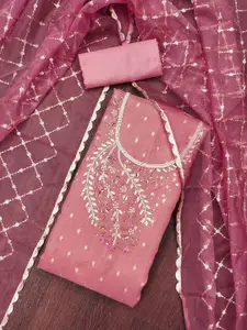 MANVAA Floral Embellished Beads and Stones Simmer Banarasi Unstitched Dress Material