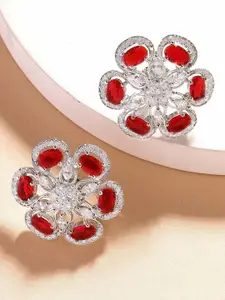 KARATCART Silver Plated American Diamond Floral Studs