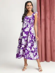 J Turritopsis Women Floral Printed Crepe Fit & Flare Midi Dress