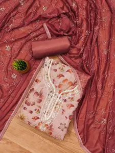 MANVAA Floral Sequinned Embellished Organza Unstitched Dress Material