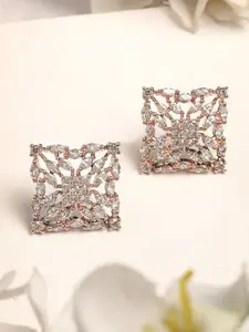 KARATCART Rose Gold-Plated American Diamond Square Studs