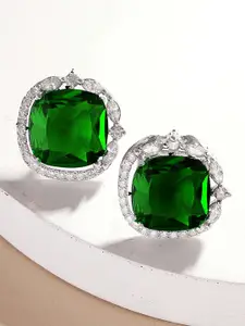 KARATCART Silver-Plated American Diamond Stone Studded Square Studs