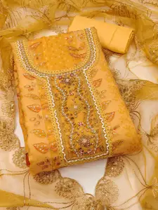 MANVAA Floral Embellished Beads and Stones Organza Unstitched Dress Material