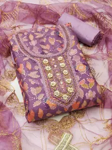 MANVAA Floral Embellished Sequinned Organza Unstitched Dress Material