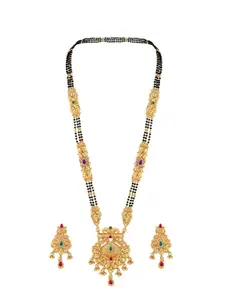 Peora Gold-Plated Artificial Stones and Beads Mangalsutra & Earrings