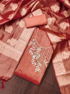 MANVAA Floral Beads and Stones Embellished Unstitched Dress Material