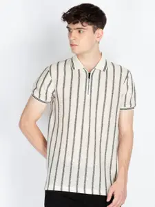 Status Quo Men Striped Polo Collar Pockets T-shirt