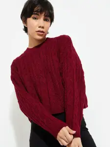 Max Urb_N Women Cable Knit Crop Sweater