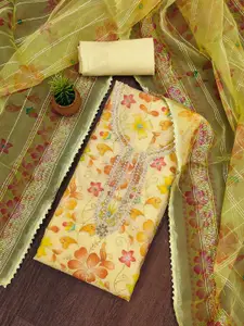 MANVAA Floral Embroidered Sequinned Organza Unstitched Dress Material