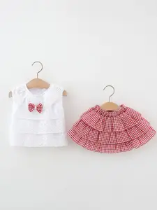 StyleCast x Revolte Girls Self Design Round Neck Sleeveless Top With Skirt