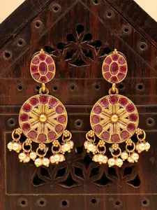 KARATCART Gold-Plated Kundan Stone Studded Antique Tribal Drop Earrings