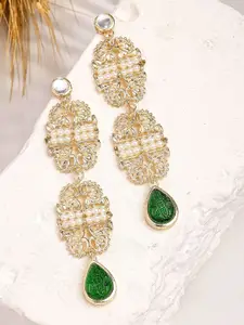 KARATCART Gold-Plated Kundan Stone Studded & Beaded Drop Earrings