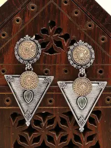 KARATCART Silver Plated Stone Studded Tribal Oxidised Drop Earrings