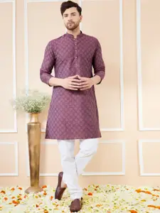 See Designs Ethnic Motifs Woven Design Mandarin Collar Silk Jacquard Straight Kurta