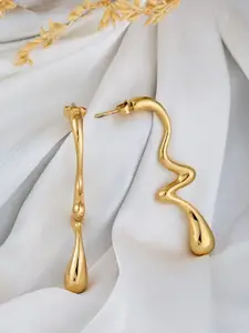 ATIBELLE Gold-Plated Wavy Shaped Textured Minimal Drop Earrings