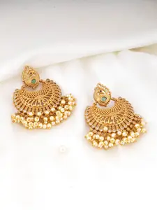 Adwitiya Collection Gold-Plated Peacock Design Stone Studded & Pearls Drop Earrings