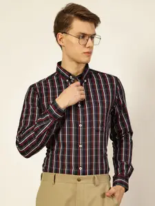 Thomas Scott Men Smart Button-Down Collar Tartan Checked Cotton Formal Shirt