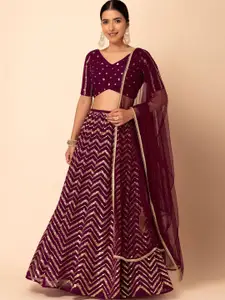 FABPIXEL Embroidered Sequinned Semi-Stitched Lehenga & Unstitched Blouse With Dupatta