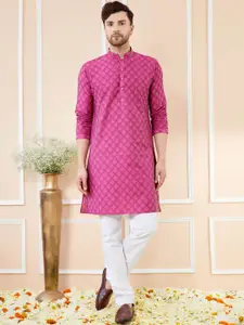 See Designs Ethnic Motifs Printed Mandarin Collar Jacquard Silk Straight Kurta